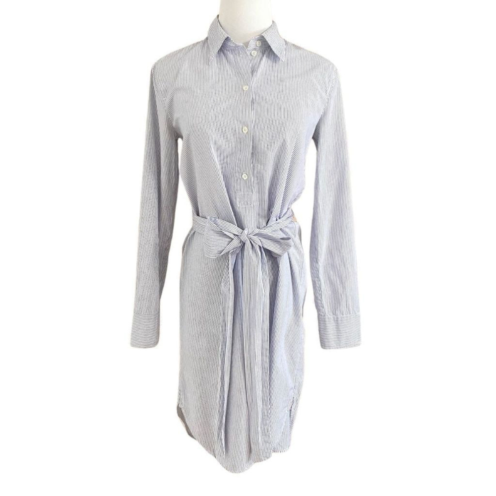 Aritzia Light Blue White Pinstripe Long Sleeve Shirt Dress